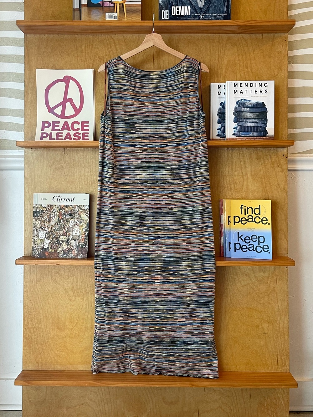 MISSONI Sleeveless Multicolor Knit Maxi Dress Striped Print size 40